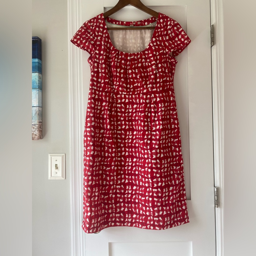 Boden Red and White Cotton Poplin Dress